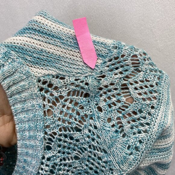 Cherokee Round Neck Long Sleeve Knit Sweater Girls S/P(6/6X) White/Green Stripes - Picture 4 of 16